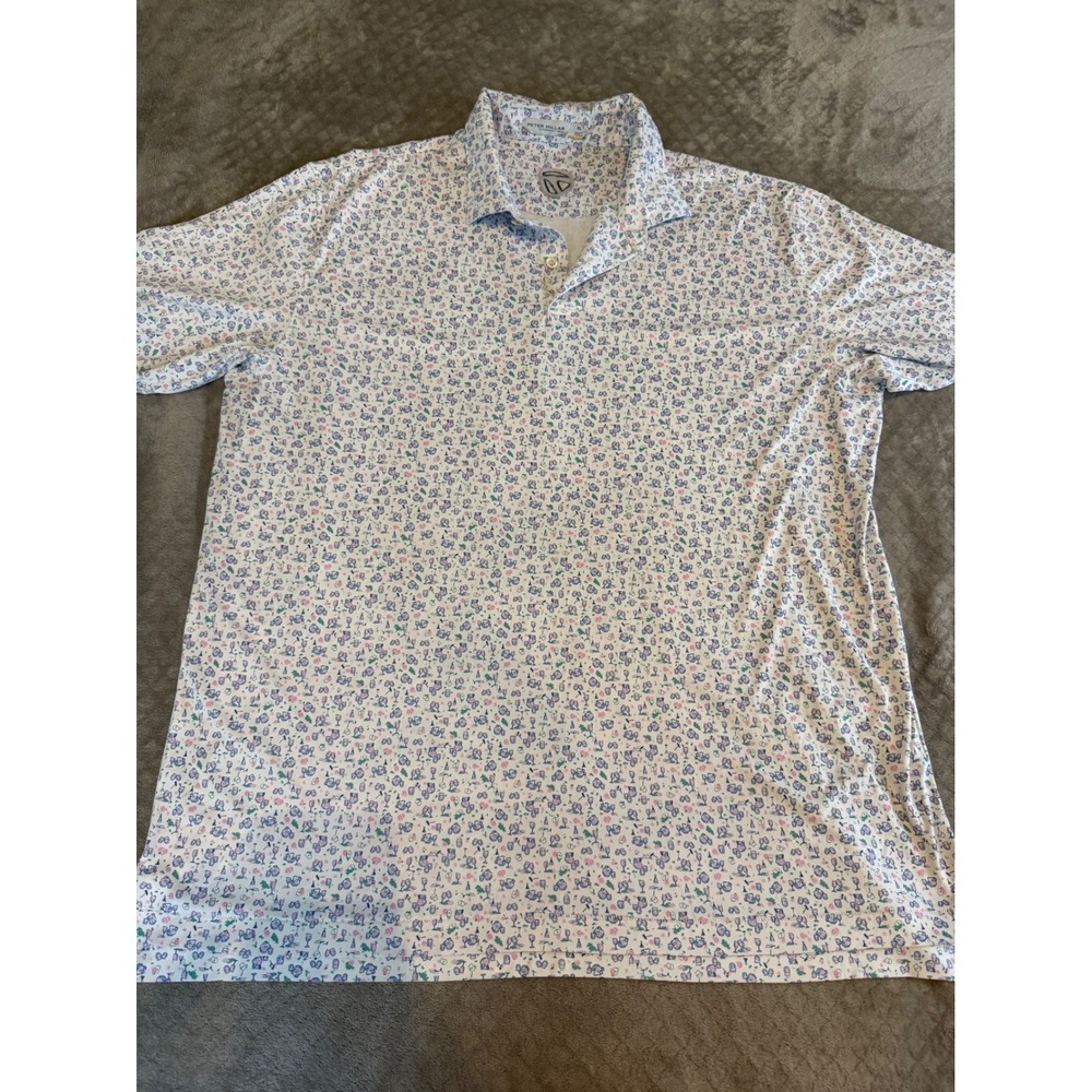 Peter Millar TaylorMade Polo Mens XL White Wine Print Featherweight UPF 50 Shirt